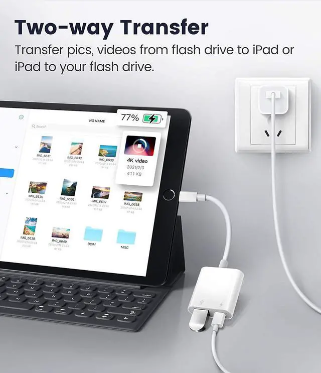 Alt view image 4 of 6 - USB Adapter for iPhone/iPad L?ghtn?ng to USB Female OTG Adpater USB3 to iPad Adapter with Charging Port Supports FlashDrives MIDI SD Card Reader and Mouse Plug&Play