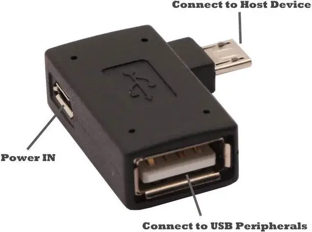 Alt view image 4 of 6 - 2-in-1 Powered Micro USB to USB OTG Adapter 90 Degree Right Angle Connector for FireStick S/NES Classic Mini Sega Genesis and More - 2 Pack