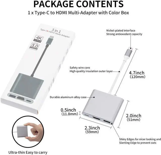 Alt view image 6 of 6 - USB C to HDMI Adapter USB 3.1 Type C to HDMI 4K Multiport AV Converter with USB 3.0 Port Mac HDMI Adapter USB-C Digital AV Multi Port Adapter for MacBook Pro/ S8+/S9+/Projector/Monitor