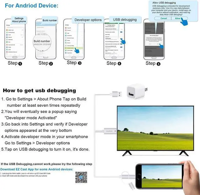 Alt view image 4 of 6 - 3 in 1 HDMI Cable Adapter, 1080P USB/Type-C to HDMI Adapter Mirror Mobile Phone Screen to TV/Projector/Monitor Compatible with Phone 13/12/11/S8/9/Note/8/9 and More (Silver)