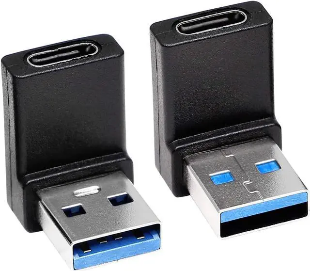 Main image of Right Angle USB C to USB A Adapter Up Angle & Down Angle USB A 3.0 Male to USB Type C 3.1 Female Connector Adapter for Laptops Wall Chargers Power Banks(2-Pack)