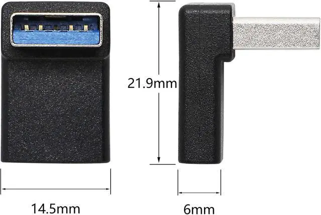 Alt view image 6 of 7 - Right Angle USB C to USB A Adapter Up Angle & Down Angle USB A 3.0 Male to USB Type C 3.1 Female Connector Adapter for Laptops Wall Chargers Power Banks(2-Pack)
