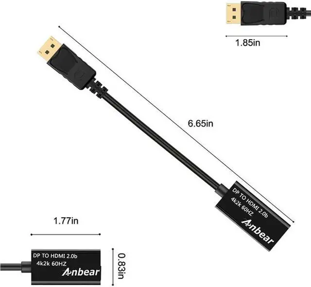 Alt view image 2 of 6 - Active Display Port to HDMI 2.0 Adapter,Anbear Displayort to HDMI2.0b Adapter for Enabled PC /Tablet to HDMI Monitor /TV/ Projector, Support HDR displays up to 4k,UltraHD,4096x2160@60Hz
