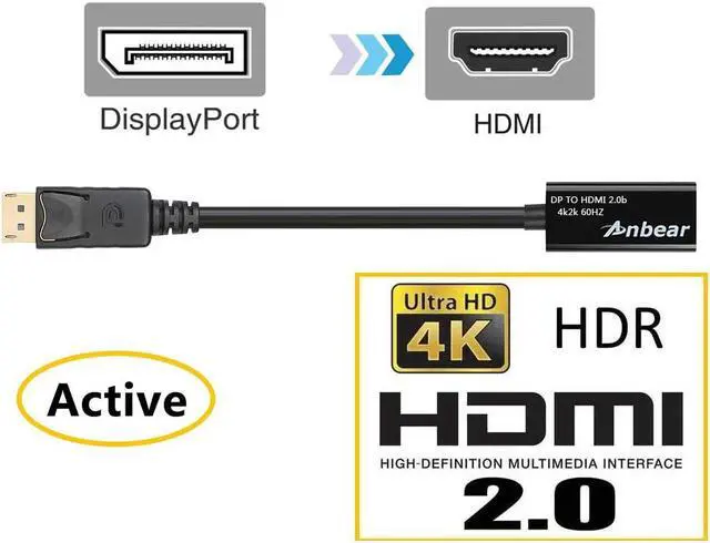Alt view image 3 of 6 - Active Display Port to HDMI 2.0 Adapter,Anbear Displayort to HDMI2.0b Adapter for Enabled PC /Tablet to HDMI Monitor /TV/ Projector, Support HDR displays up to 4k,UltraHD,4096x2160@60Hz