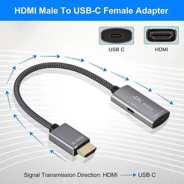 Alt view image 3 of 7 - HDMI Male to USB-C Female Cable Adapter with Micro USB Power Cable HDMI Input to USB Type C 3.1 Output Converter 4K 60Hz Thunderbolt 3 Adapter for New MacBook Pro Mac Air Microsoft Surface and More