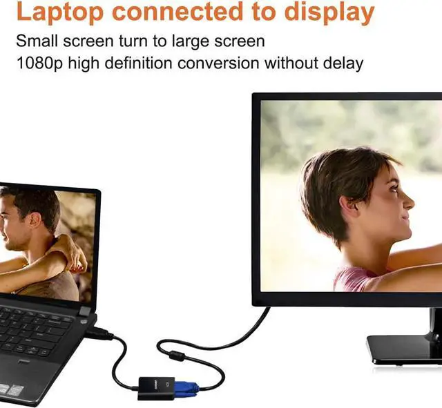 Alt view image 3 of 6 - HDMI to VGA HDMI to VGA Adapter Gold-Plated 1080P Active HDMI to VGA Adapter Video Converter Male to Female PC/Laptop/DVD Black