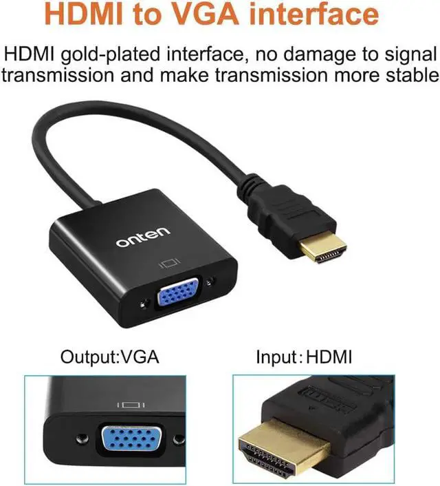 Alt view image 4 of 6 - HDMI to VGA HDMI to VGA Adapter Gold-Plated 1080P Active HDMI to VGA Adapter Video Converter Male to Female PC/Laptop/DVD Black