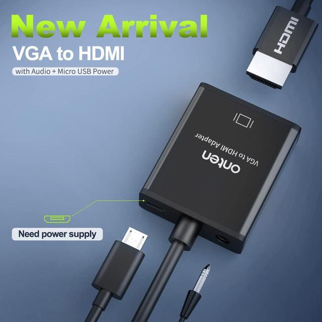 ONTEN HDMI to VGA, HDMI to VGA Adapter, Gold-Plated 1080P Active HDMI to  VGA Adapter Video Converter Male to Female PC/Laptop/DVD Black