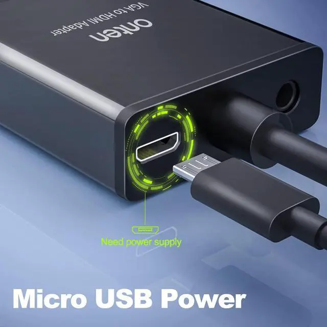 Alt view image 4 of 6 - ONTEN VGA to HDMI Adapter, 1080P VGA to HDMI (Male to Female) for Computer, Desktop, Laptop, PC, Monitor, Projector, HDTV with Audio Cable and USB Cable (Black)
