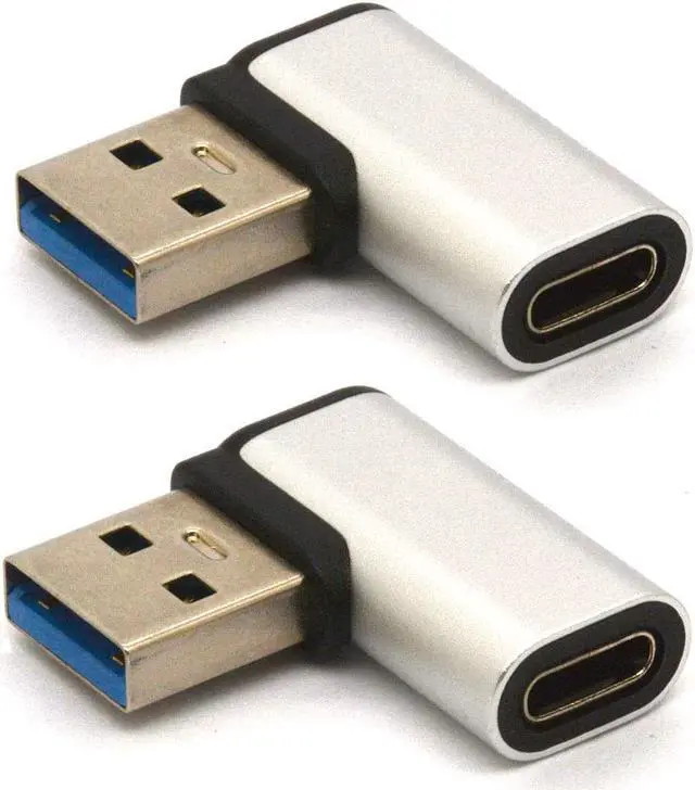 Main image of PIIHUSW Left Angled USB C to USB 3.0 Adapter, 90 Degree USB 3.0 A Male to USB C Female Adaptor USB Type C to USB Coverter Connector for USB C Cable, Hubs 2Pcs (Left/ Silver)