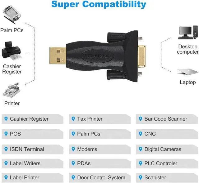 Alt view image 3 of 7 - USB to RS232 Adapter with FTDI Chipset, CableCreation USB 2.0 Male to RS232 Female DB9 Serial Converter for Cashier Register, Modem, Scanner, Industriual Machinery, CNC and Above,Black