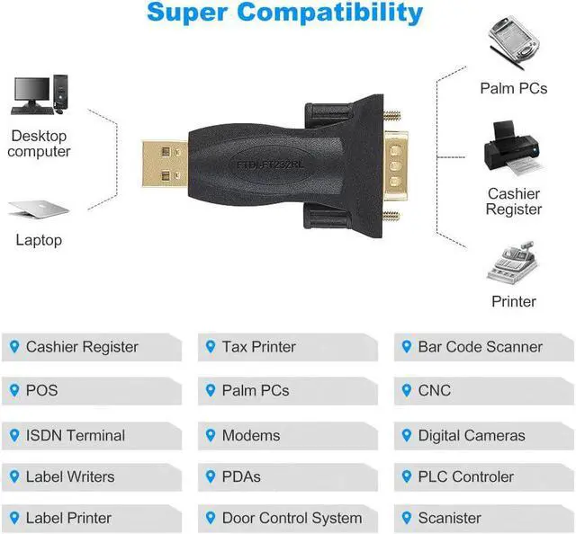 Alt view image 3 of 6 - USB to RS232 Adapter with FTDI Chipset, CableCreation USB to RS232 Male DB9 Serial Converter for Cashier Register, Modem, Scanner, Industriual Machinery, CNC, Black