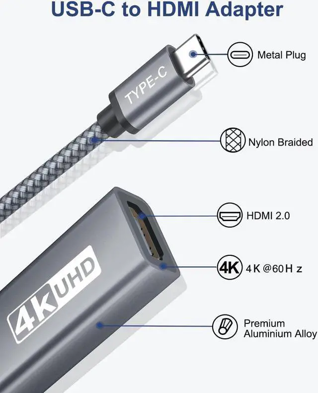 Alt view image 6 of 7 - 6.6FT USB C to HDMI Adapter 4K@60Hz USB Type-C to HDMI Female Adapter Thunderbolt 3 to HDMI Adapter HDMI to USB-C Adapter for MacBook Pro Air iPad Pro Samsung Galaxy S21 Ultra Note 20 10 9