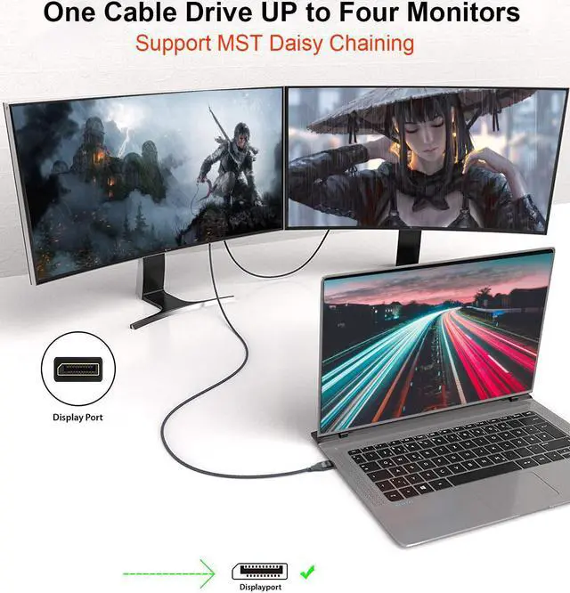 Alt view image 7 of 7 - 8K DisplayPort to DisplayPort 1.4 Cable, VESA Certified Display Port Cable 6ft 2-Pack, DP to DP Cable Cord with [1440P@144Hz, 1080P@240Hz, 4K@120Hz, 8K@60Hz] & HDR Support -Gold