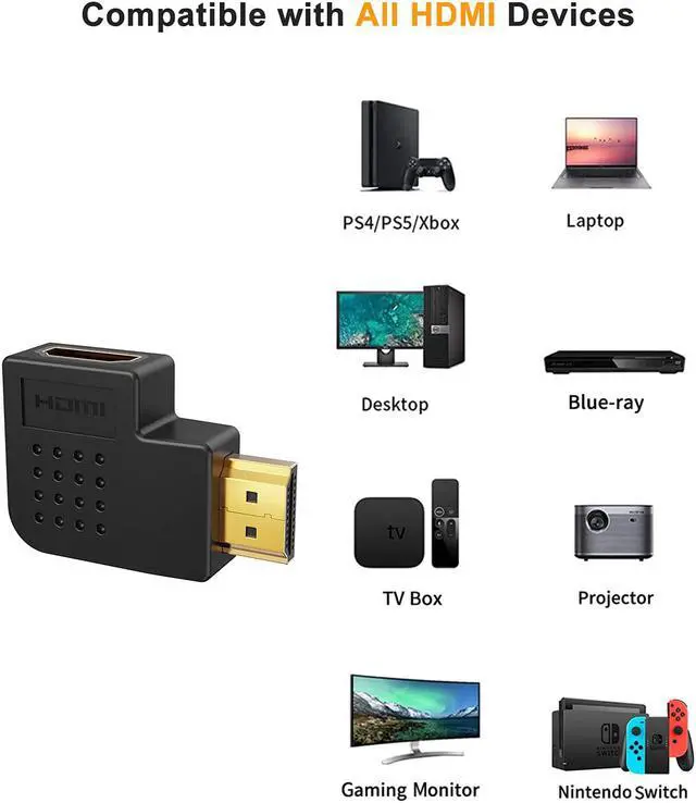 Alt view image 5 of 7 - HDMI Adapter Male to Female, CableCreation 2 Pack 90 and 270 Degree Right Angle Converter, HDMI L Shape Flat Extender for Wall TV, Roku, PS5, Fire Stick, Chromecast, Nintendo Switch, Laptop,Xbox, PC