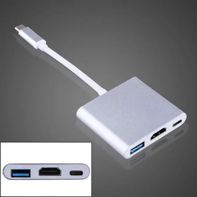 Alt view image 3 of 6 - Portable Multiport Aluminum Case 3 in 1 USB C Adapter Ultra-Thin Type C to Cable Adapter Digital Projector HDTV for Connecting TV LCD Monitors