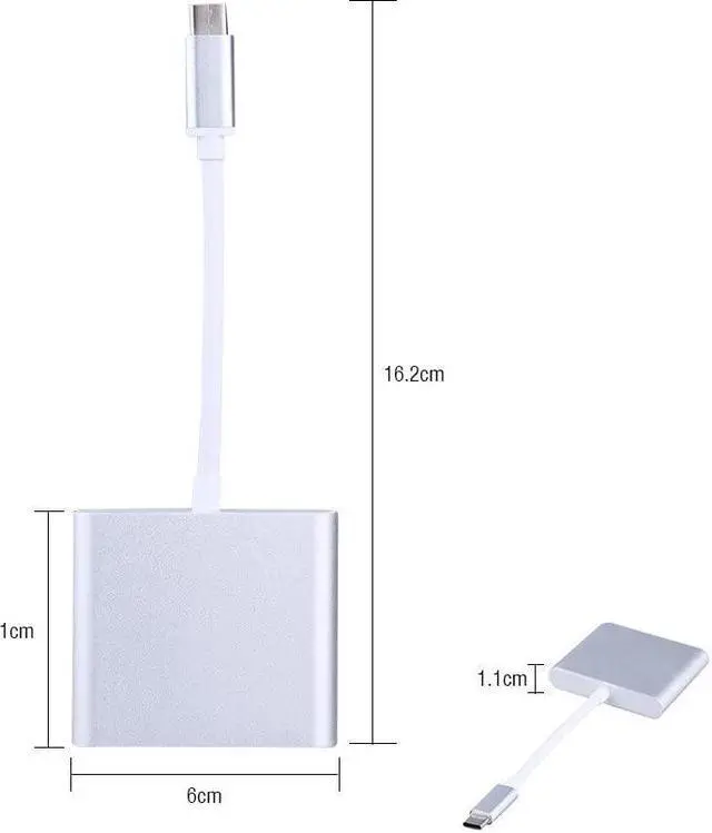 Alt view image 6 of 6 - Portable Multiport Aluminum Case 3 in 1 USB C Adapter Ultra-Thin Type C to Cable Adapter Digital Projector HDTV for Connecting TV LCD Monitors