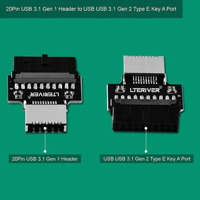 Alt view image 2 of 5 - 20Pin USB 3.1 Gen 1 to USB 3.1 Gen 2 Type E Key A Convertor Adapter-Super Speed 5Gbps Max-5V/2A Max Power Supply-Extend to PCs Front Panel USB-C Ports (2PCS/Pack)