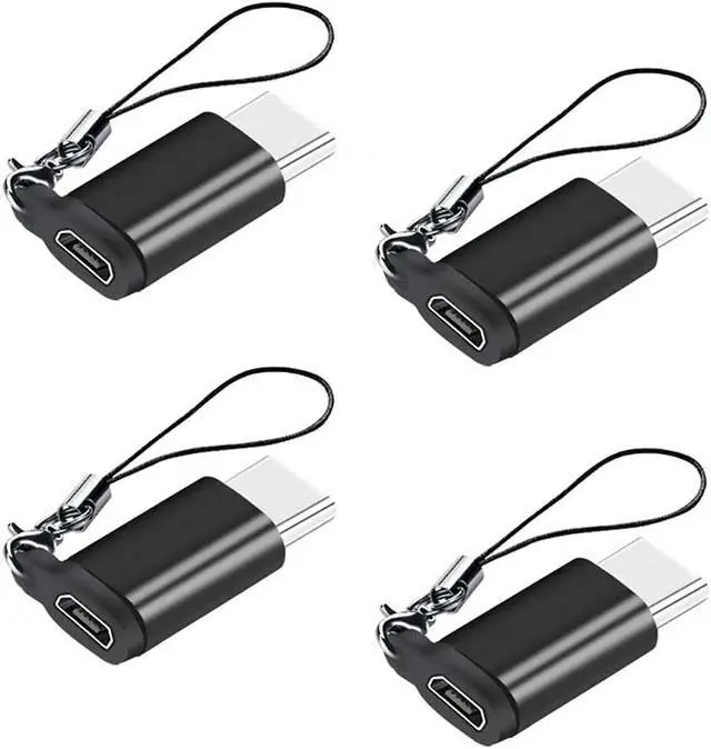 Main image of Micro USB (Female) to USB C (Male) Adapter with Lanyard (4 Pack), Seminer Aluminum USB Type C Adapter Connector Compatible with Samsung Galaxy S8+, Plus Note 8+, LG, Moto and More, Black