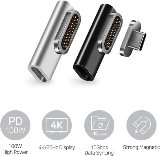 Alt view image 3 of 7 - USB C Magnetic Adapter 20pins Bundle, 20Pins Adapter + Extra Magnetic Connector Tips Head for 20Pins. PD 100W Fast Charger Connector Compatible with MacBook Pro Air, Flat USB C Silver
