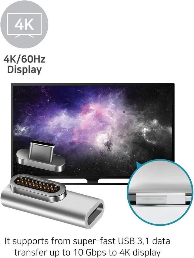 Alt view image 4 of 7 - USB C Magnetic Adapter 20pins Bundle, 20Pins Adapter + Extra Magnetic Connector Tips Head for 20Pins. PD 100W Fast Charger Connector Compatible with MacBook Pro Air, Flat USB C Silver