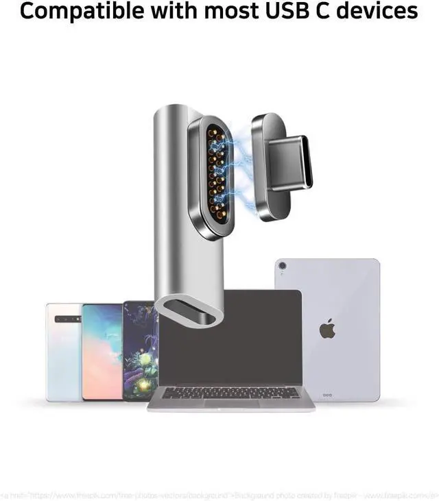Alt view image 5 of 7 - USB C Magnetic Adapter 20pins Bundle, 20Pins Adapter + Extra Magnetic Connector Tips Head for 20Pins. PD 100W Fast Charger Connector Compatible with MacBook Pro Air, Flat USB C Silver