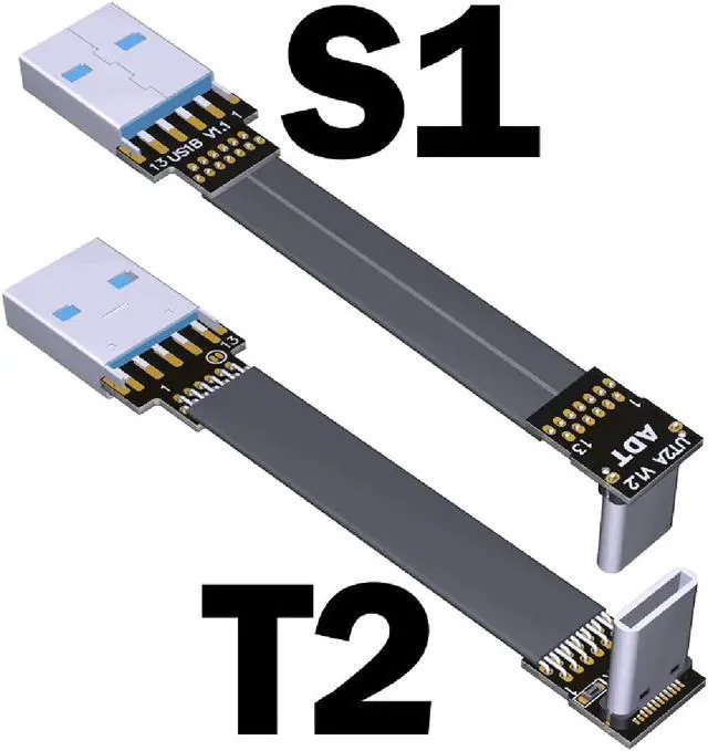Alt view image 2 of 7 - ADT-LINK USB 3.0 Type-A to USB3.1 Type-C Male Up/Down Angle USB Data Sync & Charge Cable USB-C Cord Connector Adapter FPC FPV Flat (3.0m,S1-T2)