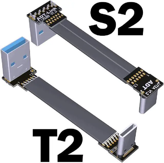 Alt view image 2 of 7 - ADT-LINK USB 3.0 Type-A to USB3.1 Type-C Male Up/Down Angle USB Data Sync & Charge Cable USB-C Cord Connector Adapter FPC FPV Flat (0.1m,S2-T2)