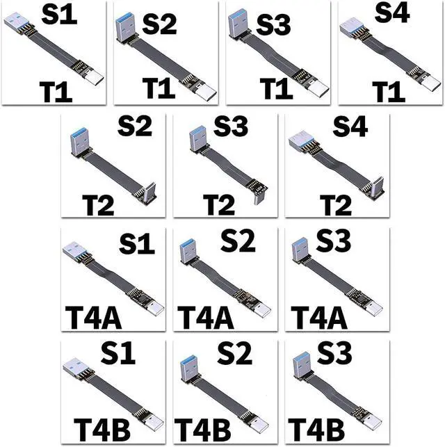 Alt view image 4 of 7 - ADT-LINK USB 3.0 Type-A to USB3.1 Type-C Male Up/Down Angle USB Data Sync & Charge Cable USB-C Cord Connector Adapter FPC FPV Flat (0.1m,S2-T2)