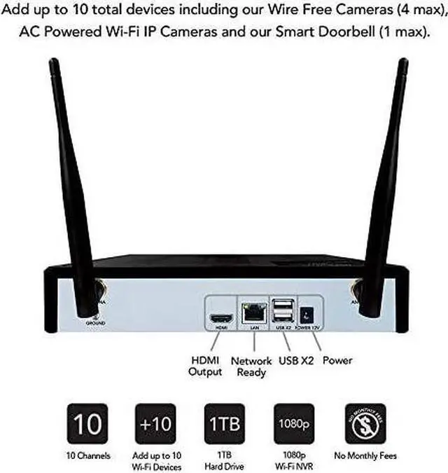 Alt view image 5 of 7 - Night Owl 1080p Wire Free Smart Security System with 3 Battery Powered 1080p HD Wi-Fi IP Indoor/Outdoor Cameras, Night Vision and 1TB Hard Drive (Expandable up to 10 Wi-Fi Cameras)