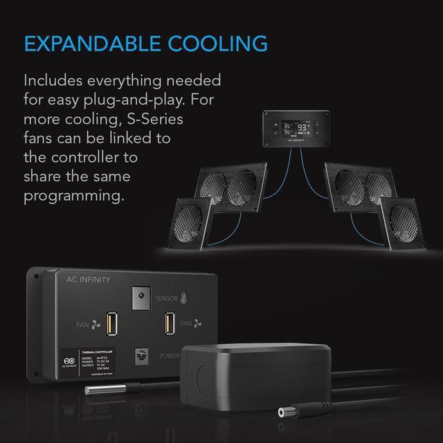 Alt view image 5 of 7 - AC Infinity AIRPLATE T8, Quiet Cooling Dual-Fan System 6" with Thermostat Control, for Home Theater AV Cabinets