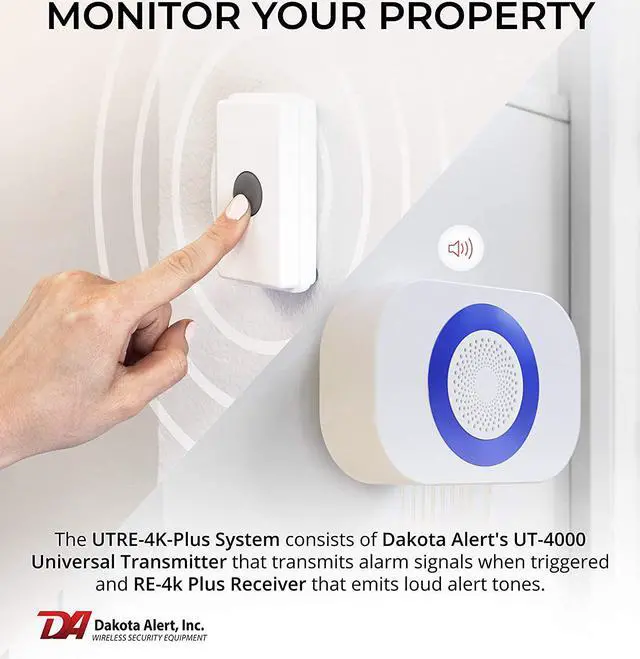 Alt view image 2 of 6 - Dakota Alert Doorbell UTRE-4K Plus - One Mile Wireless Door Bell, Panic Button, Door Contact - UT-4000 Universal Transmitter & RE-4k Plus Receiver with12 VDC and Relay Outputs, Wireless Mailbox Alert