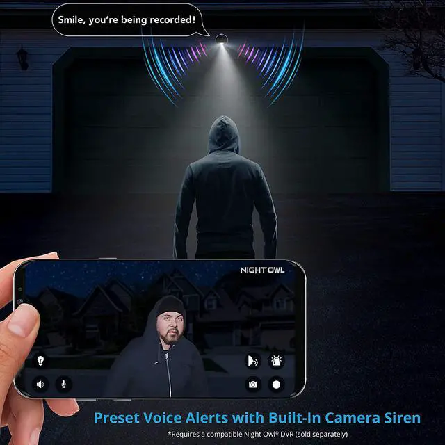 Alt view image 4 of 7 - Night Owl Wired 1080p HD Indoor/Outdoor Add On Spotlight Cameras with Preset Voice Alerts and Built-in Camera Siren (Requires Compatible BTD2 or BTD8 Series DVR - Sold Separately)