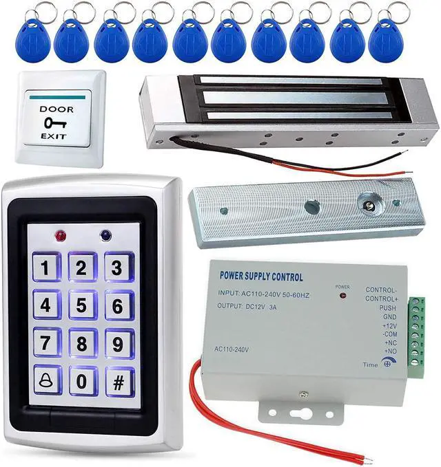 Main image of LEXI Complete Electric Door Lock Set, Metal Case RFID Keypad + 180KG/380lbs Magnetic Door Lock with Power Supply, Exit Button and 10pcs RFID Key fobs, for Wooden Door Metal Door Lock Glass Door