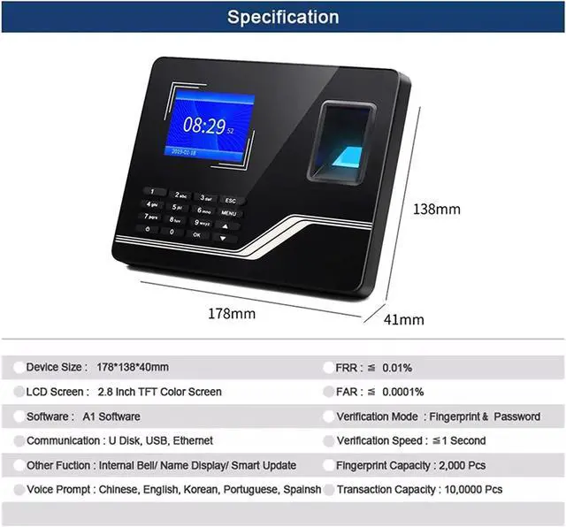 Alt view image 4 of 4 - Attendance System Fingerprint USB Password Access Control Office Employee Recorder Device Biometric Machine Suitable for Small Businesses,Without Card,Korean