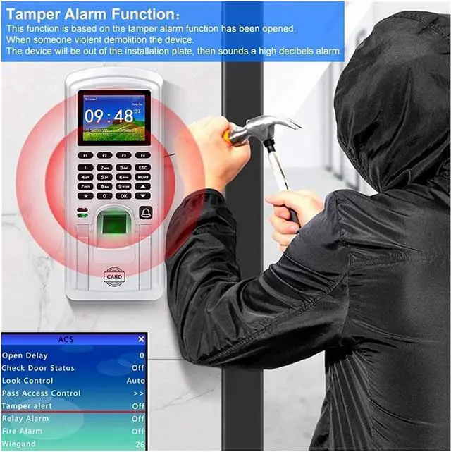 Alt view image 3 of 6 - Clocking in Machine, Fingerprint Access Control Biometric Time and Attendance Punch Clock for Employees,Nero,Nero