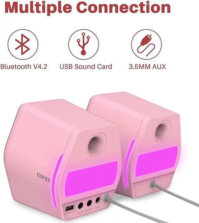 Alt view image 5 of 7 - Edifier G2000 32W PC Computer Speakers for Gaming Desktop PC Laptop Mac Computer Woofer Speakers Bluetooth USB 3.5mm AUX Inputs RGB Lights Multimedia Speakers Pink