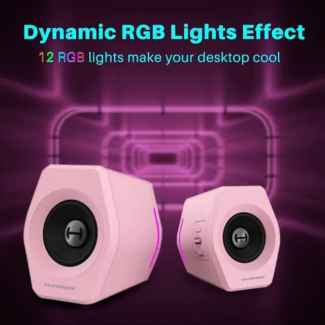 Alt view image 6 of 7 - Edifier G2000 32W PC Computer Speakers for Gaming Desktop PC Laptop Mac Computer Woofer Speakers Bluetooth USB 3.5mm AUX Inputs RGB Lights Multimedia Speakers Pink