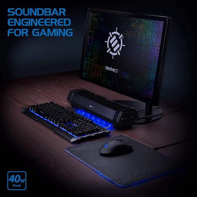 Alt view image 3 of 7 - Gaming Computer Speakers Sound Bar - Under Monitor Soundbar LED Speaker with 40W Peak Power, 3 Color Modes, Dual Inputs for PC, Laptop, Monitor, or Phone AUX PC Accessories by DT
