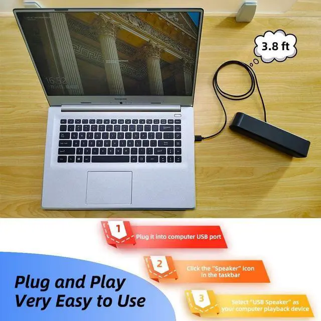 Alt view image 6 of 7 - [Upgraded] USB Computer /Laptop Speaker with Stereo Sound & Enhanced Bass Portable Mini Sound Bar for Windows PCs Desktop Computer and Laptops