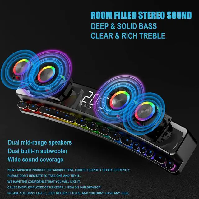 Alt view image 2 of 6 - Computer Speakers Desktop Dynamic RGB PC Gaming Speaker Soundbar with Wireless Bluetooth 5.0,Sound bar, 19-Inch Small Sound Bars for TV, USB Powered Battery Operated for PC Laptop Tablet, AUX-in