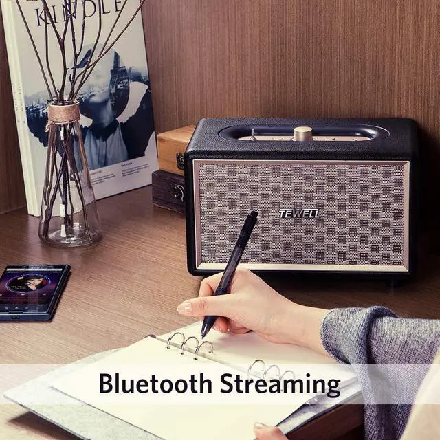 Alt view image 3 of 7 - Upgraded, Home Speaker for Turntable and Cellphone, Vintage Speakers with Premium Audio, Extended Bass and Treble, Knob for Volume Control, Toggle Switch, Wireless and 3.5mm AUX Input, AC Powered