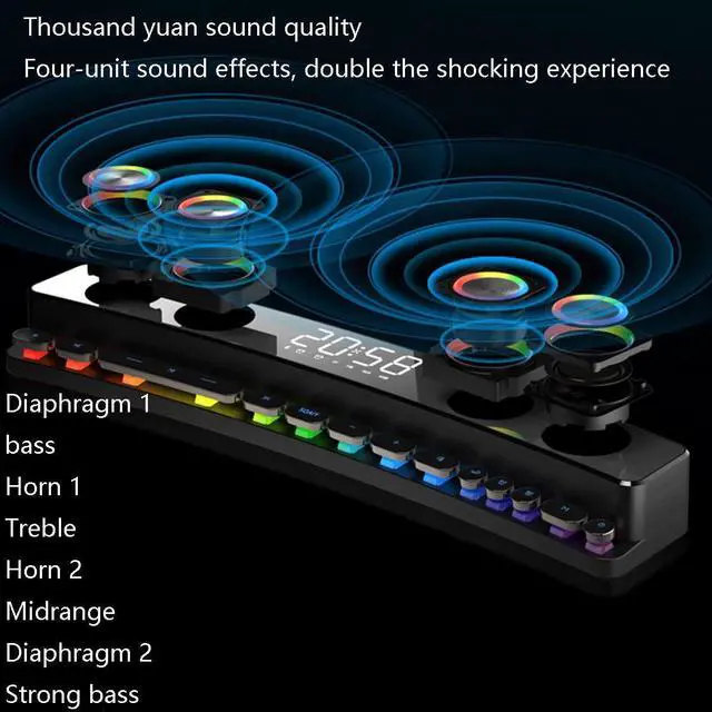 Alt view image 5 of 7 - HUKSXZ Clock Bluetooth Wireless Game Speaker soundbar 3D Stereo Subwoofer,Computer Loudspeaker with Light,soundbar for tv Home Theater (Color : White, Size : 495 * 88 * 57mm)