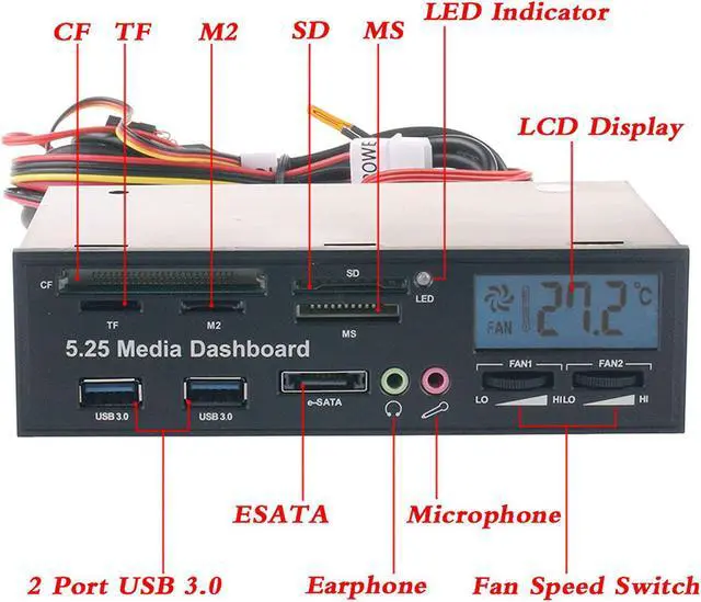 Alt view image 2 of 7 - Rosvola Optical Drive 5.25in Panel, Fast Transmission 5Gbp Front Speaker 5.25in Panel Support Multi System Desktop Front Optical Drive Panel for Desktop