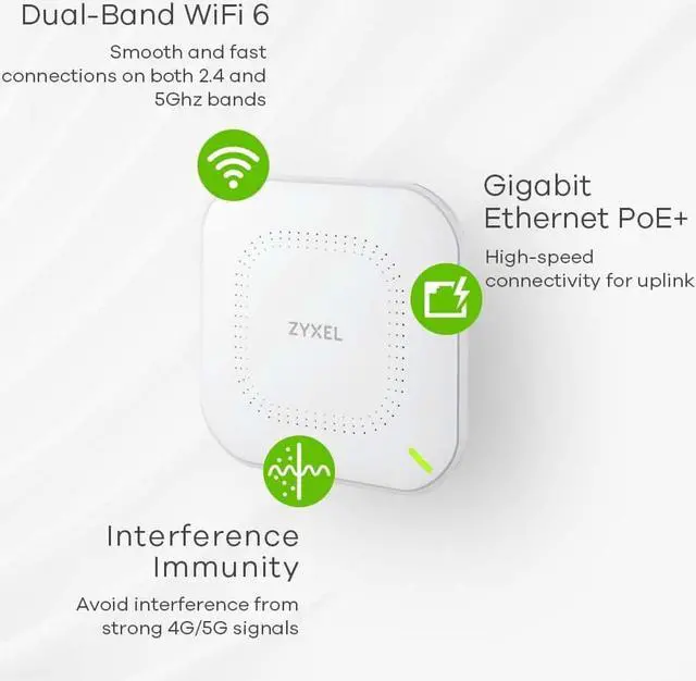 Alt view image 3 of 7 - Zyxel WiFi 6 AX1800 Wireless Gigabit Access Point | Mesh, Seamless Roaming, & MU-MIMO | WPA3-PSK Security | Cloud, App or Direct Management | POE+ or AC Powered | AC Adapter Included | NWA50AX