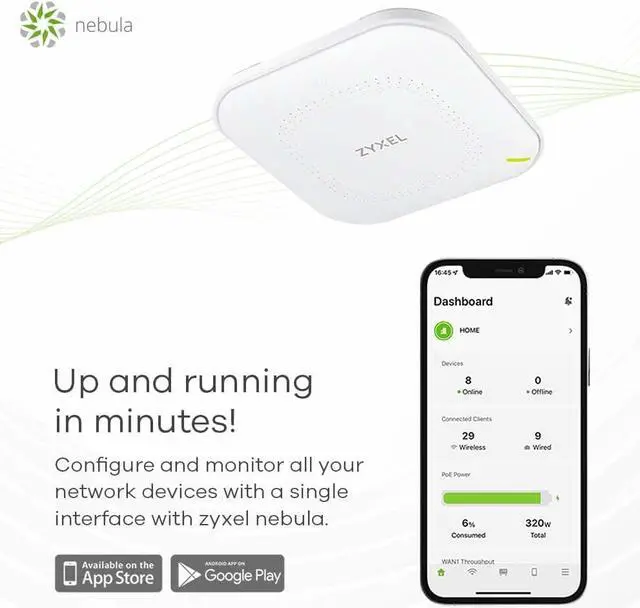 Alt view image 5 of 7 - Zyxel WiFi 6 AX1800 Wireless Gigabit Access Point | Mesh, Seamless Roaming, & MU-MIMO | WPA3-PSK Security | Cloud, App or Direct Management | POE+ or AC Powered | AC Adapter Included | NWA50AX