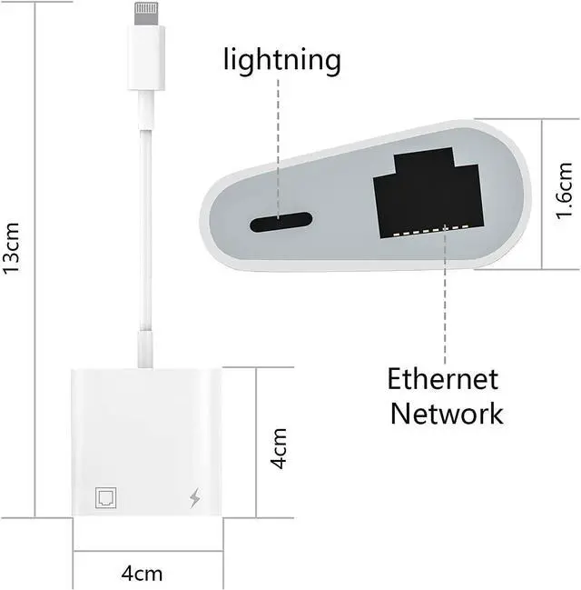 Alt view image 5 of 7 - Lightning to Ethernet Adapter, [Apple MFi Certified] 2 in 1RJ45 Ethernet LAN Network Adapter for iPhone/iPad/iPod, Supports 100Mbps Ethernet Network with Charge Port, Plug and Play, Support All iOS