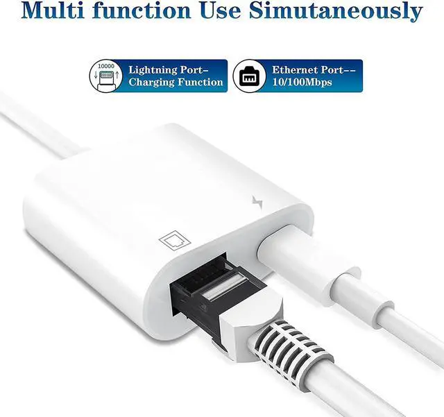 Alt view image 3 of 7 - Lightning to Ethernet Adapter, [Apple MFi Certified] 2 in 1RJ45 Ethernet LAN Network Adapter for iPhone/iPad/iPod, Supports 100Mbps Ethernet Network with Charge Port, Plug and Play, Support All iOS