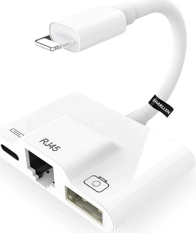 Main image of SHARLLEN RJ45 Ethernet LAN Wired Network Adapter 3 in 1 Wired Lightning to Ethernet USB 3 Camera Reader OTG Adapter and Fast Charging Port Compatible for iPhone 12/11/X/XR/8/7 iPad iPod iOS Devices