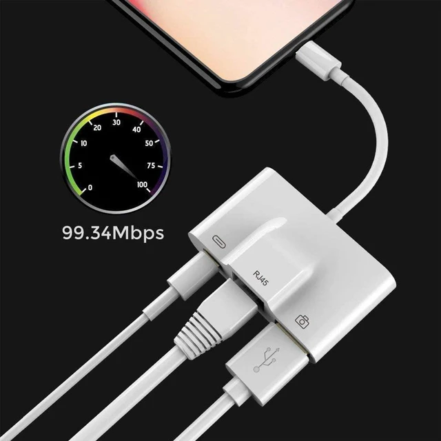 Alt view image 2 of 6 - SHARLLEN RJ45 Ethernet LAN Wired Network Adapter 3 in 1 Wired Lightning to Ethernet USB 3 Camera Reader OTG Adapter and Fast Charging Port Compatible for iPhone 12/11/X/XR/8/7 iPad iPod iOS Devices